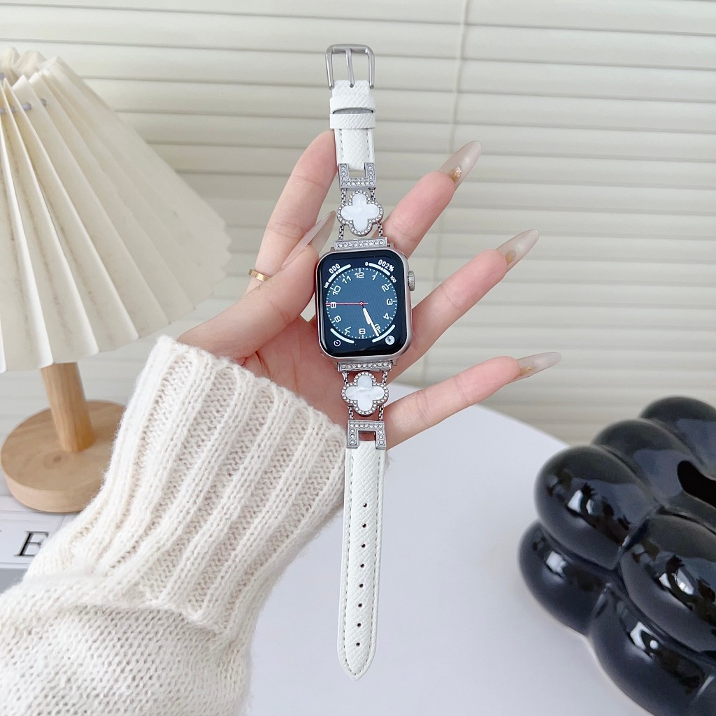 四葉草 水鑽 錶帶 真皮錶帶 蘋果手錶帶 Apple Watch 10 9/8/7/6/SE Ultra 42 46