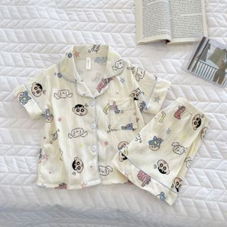 💎【舒適穿搭】兒童居家服女童寬鬆兒童睡衣夏季薄款男女中大小外套透氣空調服短袖超萌家居服正韓5