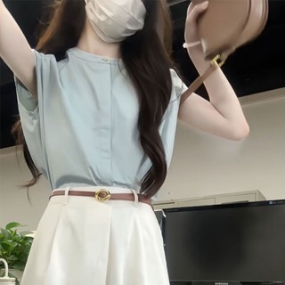 ZUCAS~韓版氣質法式設計感小飛袖襯衫 無袖上衣 短袖上衣 背心 顯瘦上衣 衣服 夏天女裝 短版上衣 女裝(T-63)