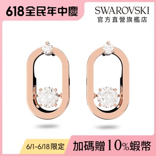 【施華洛世奇SWAROVSKI】Una 耳釘 圓形切割 橢圓形 白色 鍍玫瑰金色調 水晶 生日禮物 官方直營