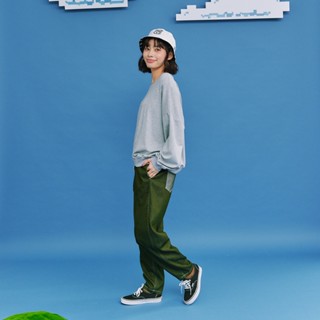 【Dailo】率性條紋口袋仿牛仔錐形長褲 綠
