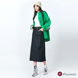 【KeyWear 奇威名品】A-Line舒適牛仔長裙 黑色