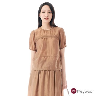 【KeyWear 奇威名品】質感光澤絲質短袖上衣 咖啡色