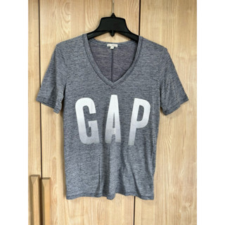GAP 正品二手特價商品 棉T素色 短T女生 短袖上衣 灰色 V領 LOGO純棉短T 尺寸S