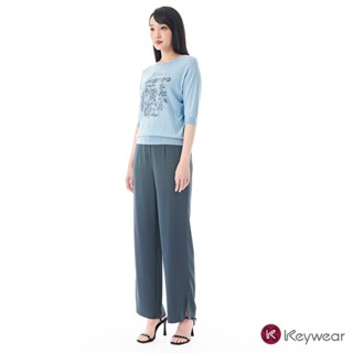 【KeyWear 奇威名品】後腰鬆緊休閒直筒長褲 深灰色