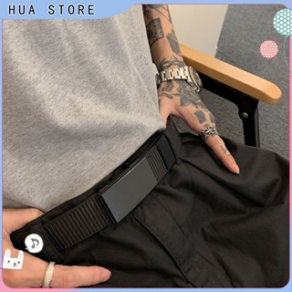 HUA STORE 尼龍帆布腰帶 無孔自動腰帶 男士腰帶 休閒皮帶 牛皮腰帶 男士皮帶 耐用加長搭配牛仔褲 腰帶男