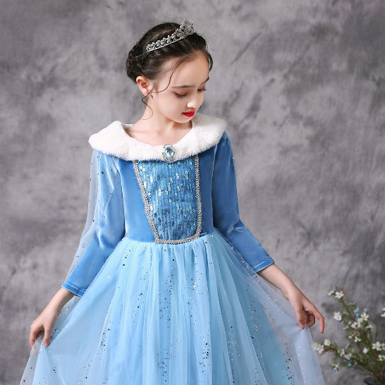 *TL台北現貨｜ 秋冬艾莎公主裝 加絨親膚公主服 愛莎 愛莎公主 冰雪奇緣 加厚公主禮服 聖誕節 長袖艾莎 洋裝 速寄