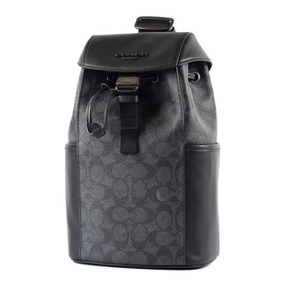 COACH 男款 緹花LOGO防刮翻蓋束口單肩背胸包-黑色【美國正品現貨】