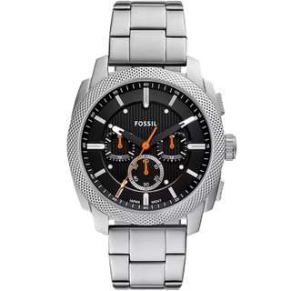 FOSSIL Machine 簡約撞色工業風三眼計時手錶 送禮首選-銀x黑/44mm FS6095 開學季禮物