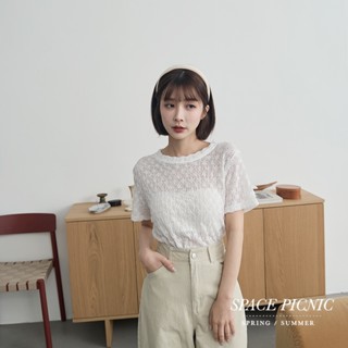 Space Picnic｜提花布蕾絲彈性上衣-3色【2505101】