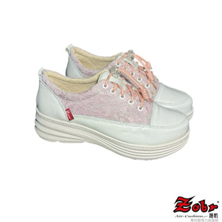 【ZOBR 路豹】粉蕾絲牛皮氣墊健走鞋 女款 專利雙彈力氣墊鞋 官方授權 路豹氣墊鞋 UUA1w