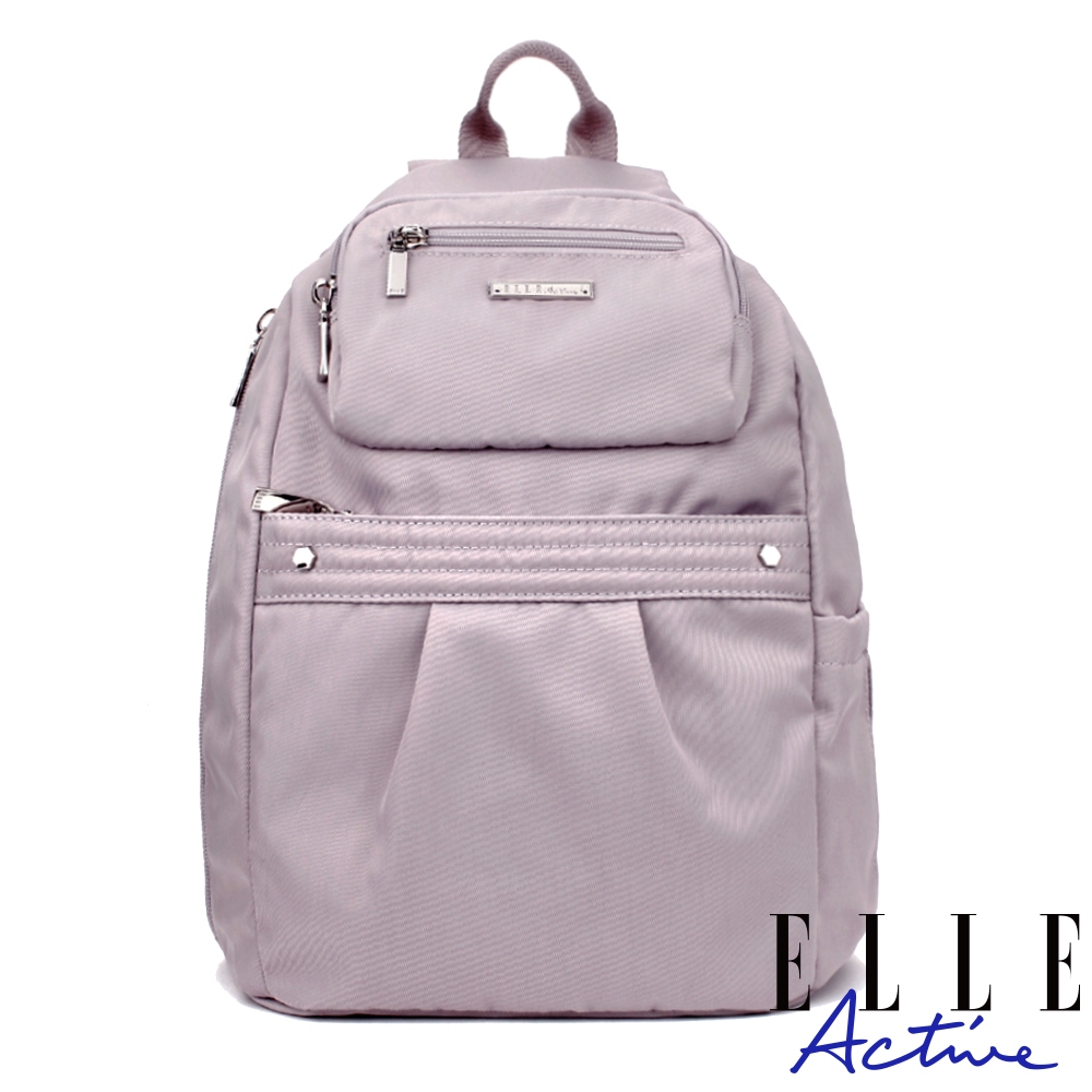 【ELLE Active】知性優雅系列-防盜 後背包-中-灰紫色
