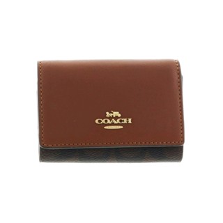 COACH 經典馬車LOGO緹花皮革釦式三折皮夾短夾拉鍊零錢包 小款 深棕 CM761 IMW6S 【全新福利品】