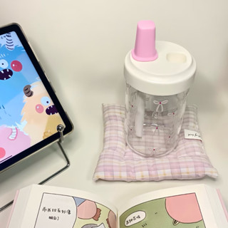 COSMOS 新款ins蝴蝶結水杯吸管杯咖啡牛奶隨手塑料杯高顏值可愛學生杯子