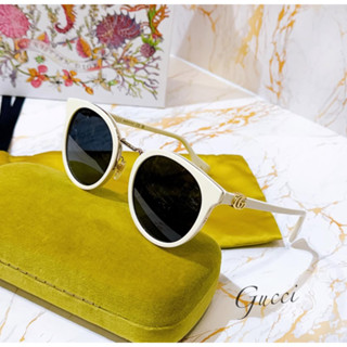 二手旗艦 GUCCI 奶油白色 鏡框 黑色鏡片 太陽眼鏡 (中友店)