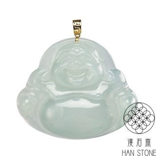 【漢石齋】天然翡翠A貨 小彌勒佛18K金墜頭玉佩吊墜 冰糯種(24*21*5mm)