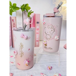 ☆現貨☆KITTY凱蒂貓保溫杯保冷杯保溫瓶咖啡杯兩用帶蓋316不銹鋼吸管杯冰霸杯送杯刷立體貼480ml