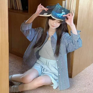 CHILL現貨 2025早春韓系慵懶格紋兩件式襯衫 防曬衫 防曬外套 兩件式 格紋襯衫 女生 女生長袖襯衫 襯衣 預購