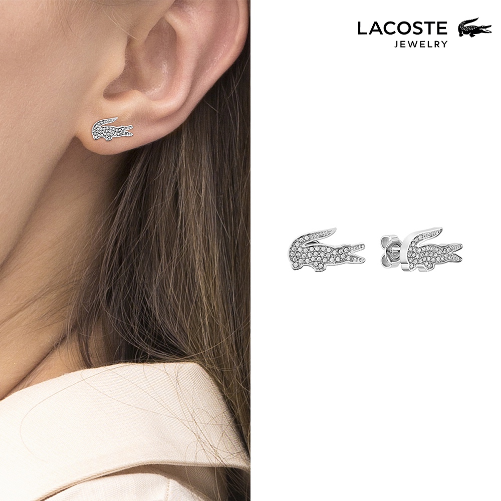 【LACOSTE】 Crocodile 不鏽鋼鱷魚水晶耳環 2040142