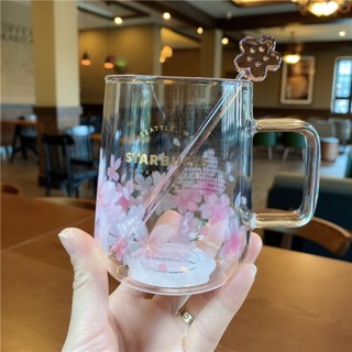 臺灣出貨 💎星爸爸水杯💎 星爸爸櫻花杯子 柔美粉櫻花杯 帶攪拌棒 新款咖啡杯 玻璃杯 女生喝水杯 節日禮物