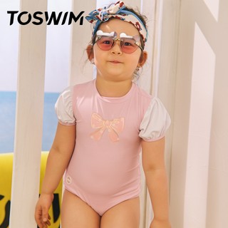 TOSWIM 拓勝兒童泳衣女童寶寶連體小中童可愛泡泡袖公主游泳衣海邊防曬