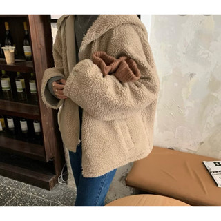 兩面穿羊羔絨工裝連帽外套 卡其色