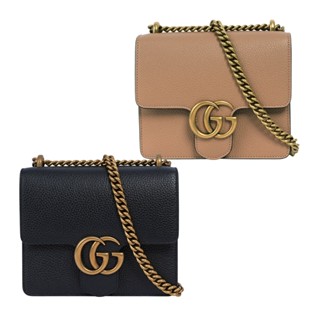 GUCCI Marmont 金色標誌粒紋皮革肩背/斜背二用鍊包(任選) 779790 A7M0T