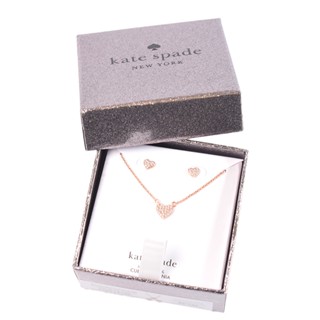 KATE SPADE 愛心鋯石項鍊耳環禮盒-玫瑰金 【美國正品現貨】
