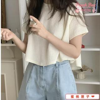 蜜鋪【DIFF】韓版不規則寬鬆半袖別緻短袖上衣 短袖t恤 女裝 顯瘦上衣 衣服 寬鬆上衣 素T 短板上衣【T568】
