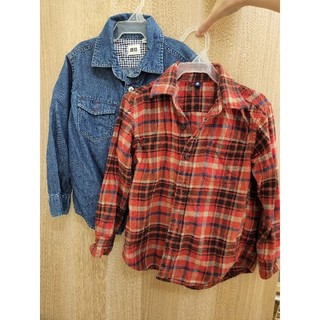 二手現貨 UNIQLO法蘭絨紅色格紋長袖襯衫外套牛仔襯衫外套 110cm 4-5y