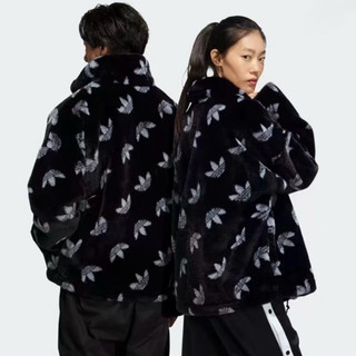 愛迪達 三葉草 滿版logo 絨毛立領外套 大衣 毛絨外套 Adidas