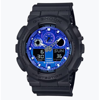 CASIO卡西歐 G-SHOCK 熾熱耀眼 搶眼火焰 熾焰藍 雙顯系列 GA-100FL-1A 51.2mm