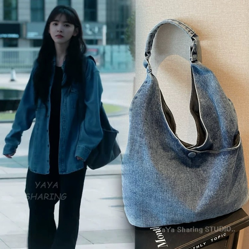 台灣出貨🚚 電視劇 難哄 溫以凡 章若楠 同款 牛仔帆布包 托特包 肩背包 送子鳥包 牛仔包