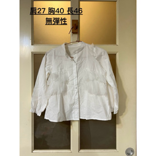 亞麻拼接蕾絲造型短版襯衫上衣 尺碼S 二手