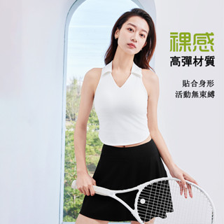 QUEEN YOGA瑜伽服戶外運動休閒網球服顯瘦polo領一體成型背心上衣（固定一體杯）