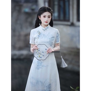【40KG-70KG】S-2XL青黛遠旗袍2025年新款氣質高階國風奧黛連身裙新中式女孩夏季日常