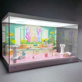 泡泡瑪特 展示盒 適用於泡泡瑪特labubu拉布布懶瑜伽系列盲盒潮玩手辦收納展示櫃盒