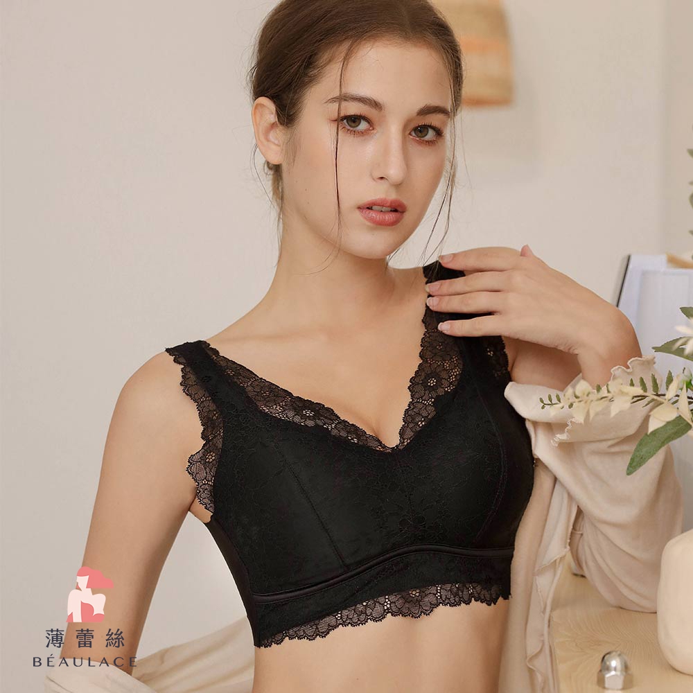 【Beaulace薄蕾絲】遇見美好 無鋼圈美胸內衣 經典黑 (B-E)
