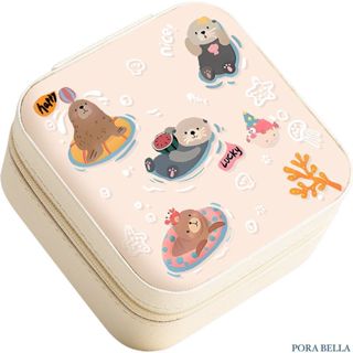 <Porabella>新款超可愛皮革首飾盒 水上樂園療癒系飾品盒 飾品戒指項鍊耳環耳夾收納 展示收納盒防水 交換禮
