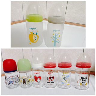 二手 貝親 玻璃奶瓶 玻璃 奶瓶 160ml 防摔 日本 寬口 矽膠 迪士尼 聯名 米奇 米老鼠 pigeon 奶嘴頭