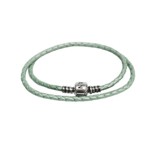 PANDORA 潘朵拉 銀綠色 皮繩 編織 項鍊 手環 真皮 保證正品