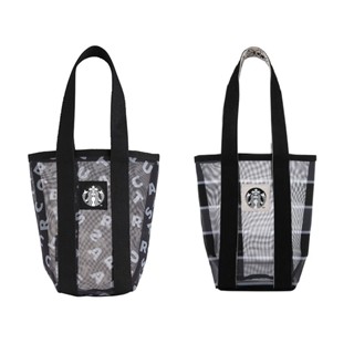 星巴克的天空 Starbucks 黑色品牌網布 黑色條紋網布 隨行杯袋 單杯提袋