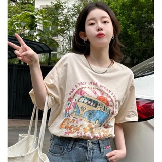 【JODIES】2色棉質印花短袖t恤女 韓版圓領休閒T恤 氣質寬鬆學生百搭上衣 ins潮夏季短袖上衣服
