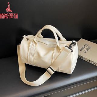 ❤臺灣發貨❤🔥楠希優物🔥 2025新款 韓國白色圓筒斜挎包女運動健身包通懃吐司包單肩包休閒手提枕頭包