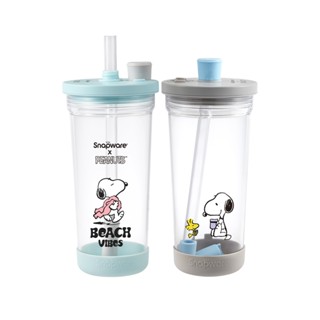 【康寧密扣Snapware】史努比聯名 Tritan跳跳杯 吸管杯840ml/(附杯套) 透明杯 隨行杯 飲料杯