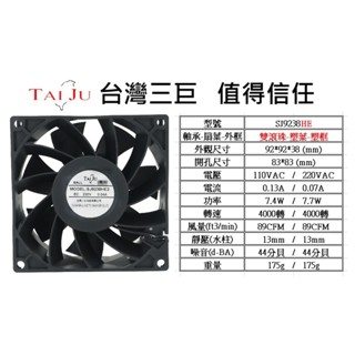 D●臺灣三巨✯ EC風扇 SJ9238 交流電 電壓通用 散熱風扇 交流風扇 排風扇 通風扇 抽風扇 排煙風機