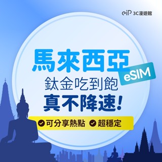 可刷卡【馬來西亞 eSIM 鈦金款網路 不降速網路吃到飽】新加坡 馬來西亞 泰國 印尼 5G/4G高速 ｜eiP 網絡卡