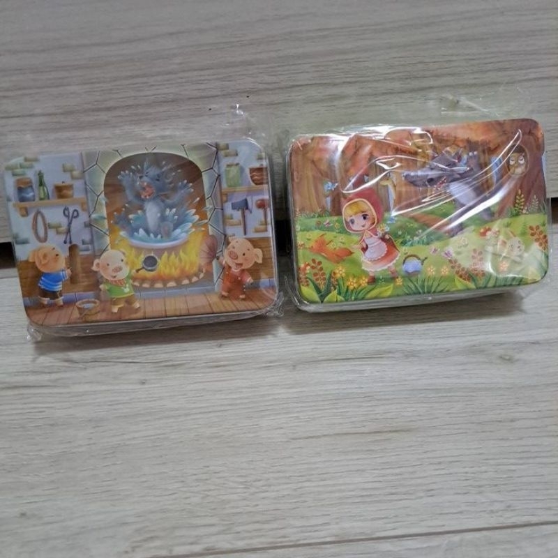 共2組入～全新小紅帽大野狼兒童拼圖三隻小猪拼圖-蒙特梭利教具鐵盒拼圖幫助手眼協調親子桌遊互動遊戲兒童益智遊戲-60塊拼圖