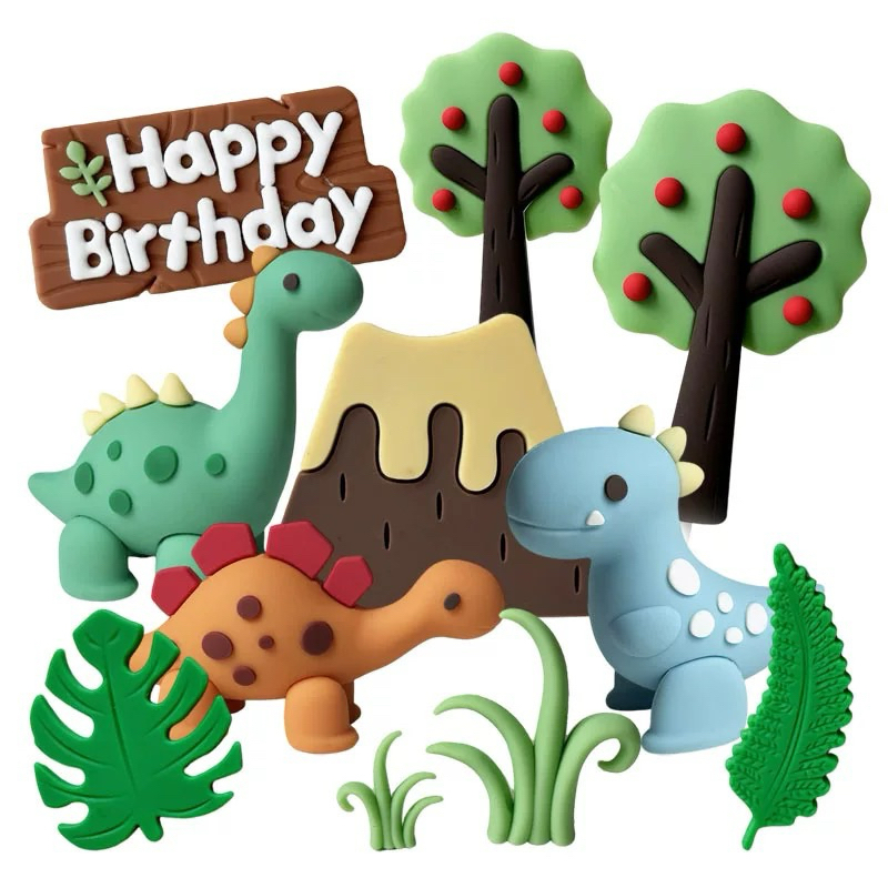 恐龍 動物 Mini Q Party小舖 生日蛋糕裝飾 侏羅紀恐龍 暴龍 劍龍 兒子生日 樹火山 生日插牌 蛋糕插牌蘑菇