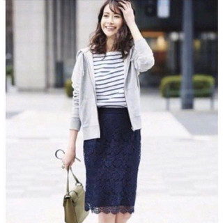 Uniqlo 蕾絲簍空雕花半身裙 深藍XL